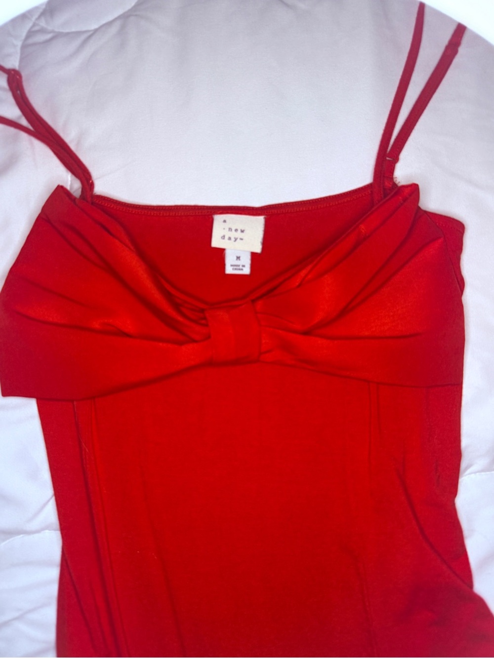 a new day Red Bow-Front Spaghetti Strap Bodysuit